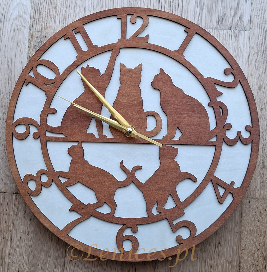 R9 Relógio em madeira Gatos, corte a laser madeira, animais